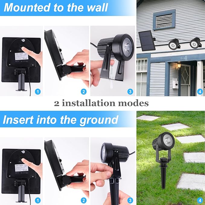 Christmas Solar Spot Lights Outdoor, Solar Color Changing RGB Landscape Lighting Waterproof Auto ON/Off Adjustable Garden Lights for Yard, Garden, Driveway, Pool, Lawn (6-in-1)