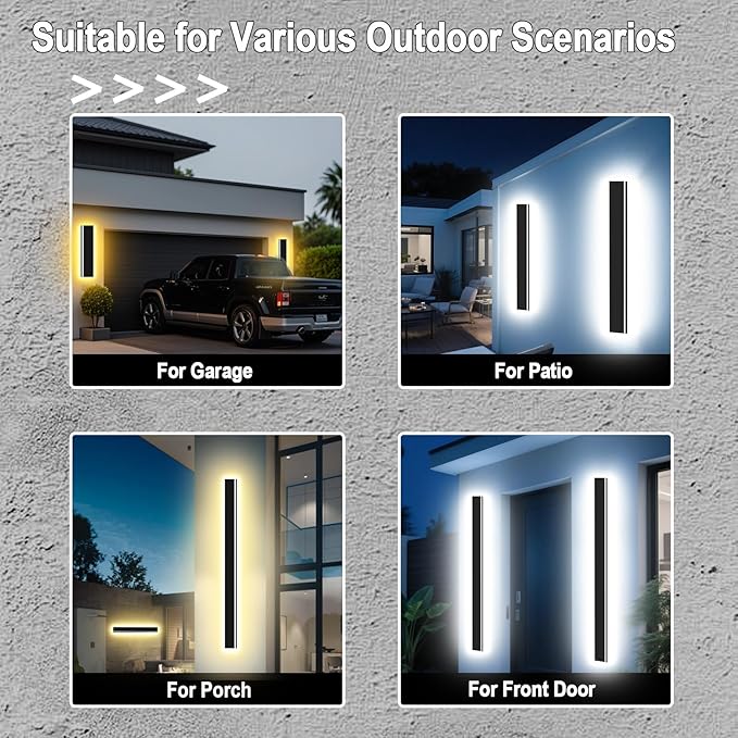 Picico Outdoor Wall Lights Exterior 31IN 2PC,4.33in Wide Dimmable Modern Outdoor Sconce Lighting Fixtures,Contemporary Porch Light,Long LED Outside Garage Lights for Front Door and Entrance