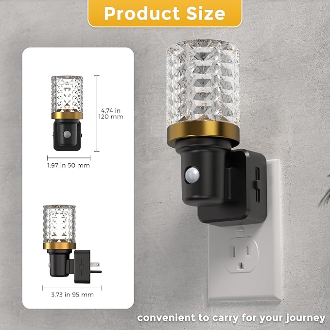 L LOHAS LED Motion Sensor Night Light, 2 Pack Motion Activated Night Lights Plug into Wall, Dimmable Modern Nightlight 0-100LM, 180°Rotatable Plug in Crystal Nightlights for Bathroom Hallway Adults