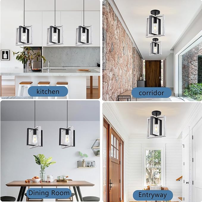 9MMML Wood Pendant Light Kitchen Island, Farmhouse Hanging Lamp with 62'' Height Adjustable Cord, Small Ceiling Pendant Light Fixture for Dining Room, Entryway, Foyer