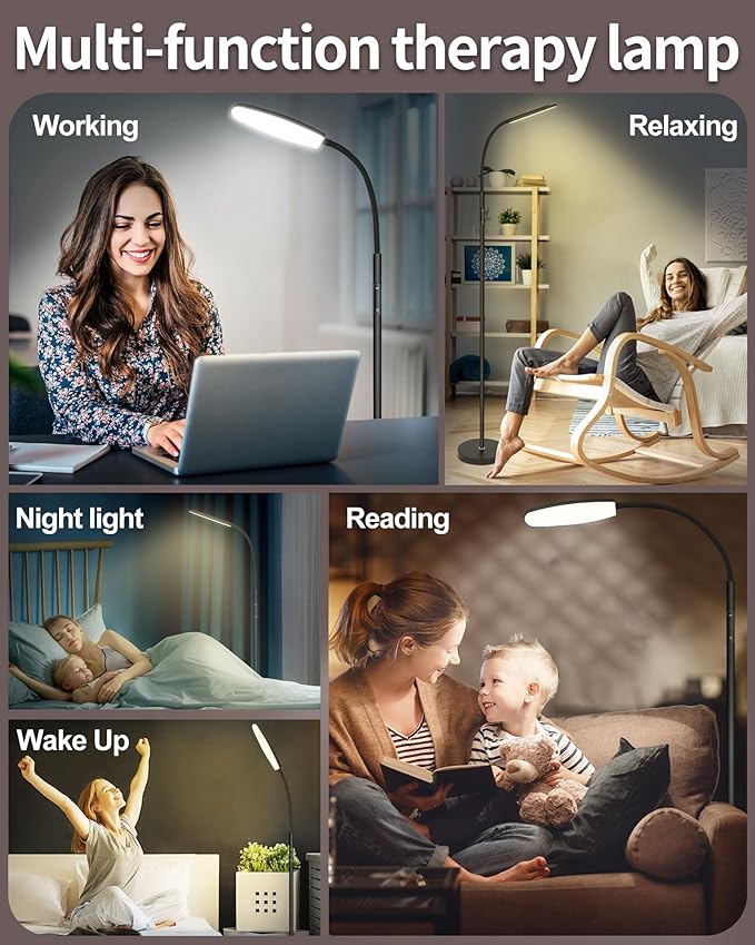 Light Therapy Lamp, 10000 Lux UV-Free Happy Therapy Lamp, Full Spectrum Sunlight Lamp with Remote Control, Light Therapy Floor Lamp with 10 Color Temperature & 6 Brightness & Timer-Black