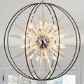 Vezzio 35 inch Large Black Crystal Chandelier Modern Globe Chandeliers for High Ceilings 20-Light Round Chandelier for Foyer Entryway Stairway Dining Room Hallway