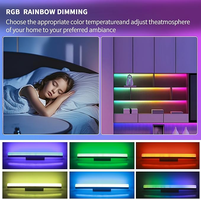 LED Magnetic Wall Light,4000mah Battery Operated Rechargeable 15.75 inches led Light with Remote Dimmable and Timer, RGB+CW atmosphere adjustment for Makeup Mirror Fill Light and Cabinet, Closet