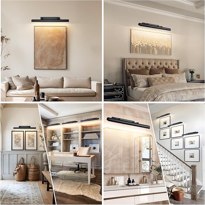 Brass Picture Light for Wall, 30in Brass Picture Lights Hardwired, 4- Light Gold Modern Art Light, 270° Rotatable Painting Lighting Over Frame for Living Room, Bookcase, Artwork
