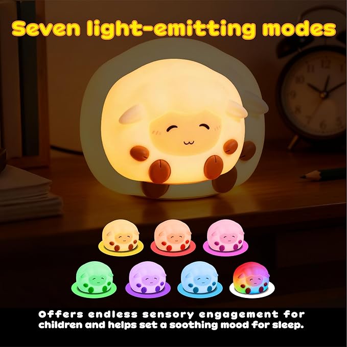 Rechargeable Sheep Night Light, Touch-Controlled Silicone Lamp, Multi-Color & Warm Cute Lamps, Anime Lamp, Sleepy Sheep for Bedroom or Desk