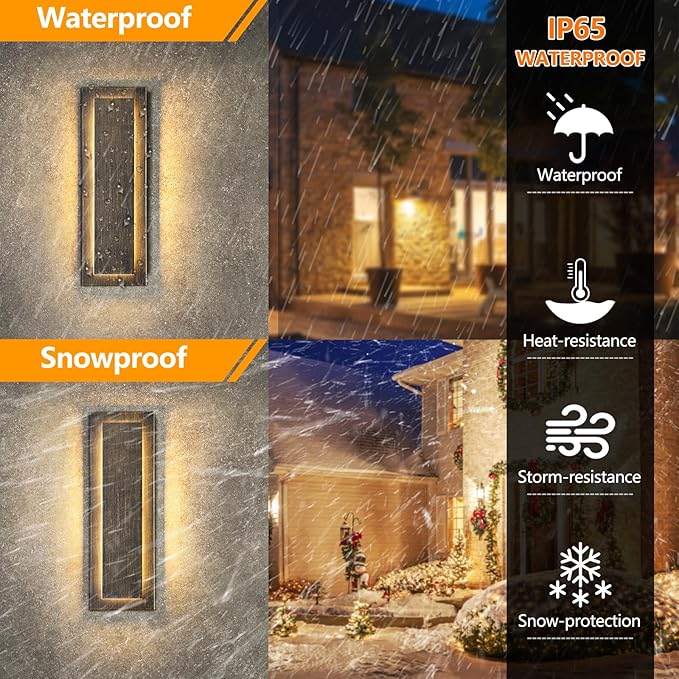 tewei LED Outdoor Wall Lights, 15.7'' Modern Outdoor Indoor Wall Sconce Large Exterior Lighting Fixtures Outside Front Door Lights for House, Hallway, Warm White 3000K, Antique Black, 1 Pack