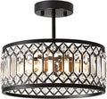 Crystal Ceiling Light Fixture, Modern Semi Flush Mount Ceiling Light, Black Lighting Chandelier for Kitchen, Bedroom, Dining Room, Hallway, 3-Light, 12.2 Inch