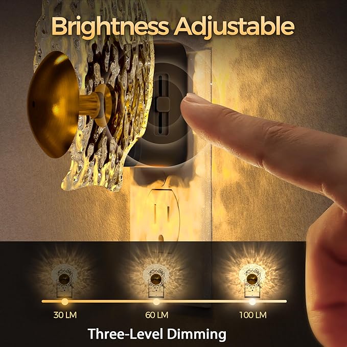 DORESshop LED Night Light, Night Lights Plug into Wall, Dusk-to-Dawn Sensor, 3000K Soft White, 0-100LM Adjustable Brightness Dimmable Night Light Plug in, Ideal for Home Bathroom Decor