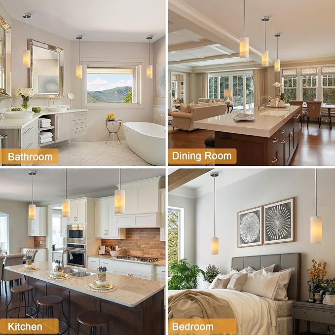 Alabaster Pendant Lights Kitchen Island, Nickel Hand Carved Alabaster Cylinder Pendent, Spanish Natural Marble Light Pendant for Bedroom Bathroom Dining Room Living Room- 2 PC