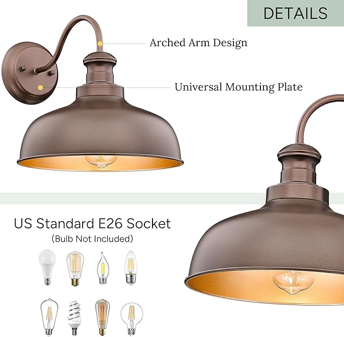 Outdoor Farmhouse Barn Light, Outside Wall Sconce, Weather Resistant Anti-Rust Farmhouse Exterior Wall Light, Outdoor Lantern Lamp for Porch, Garage, Patio, Entryway(Oil-Rubbed Bronze, 6 Pack)