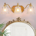 Vintage Bathroom Light Fixtures, 3-Light Gold Vanity Light, Antique Brass Finish with Crystal Glass Shade, Brushed Gold Vanity Lights for Bathroom Bedroom Hallway
