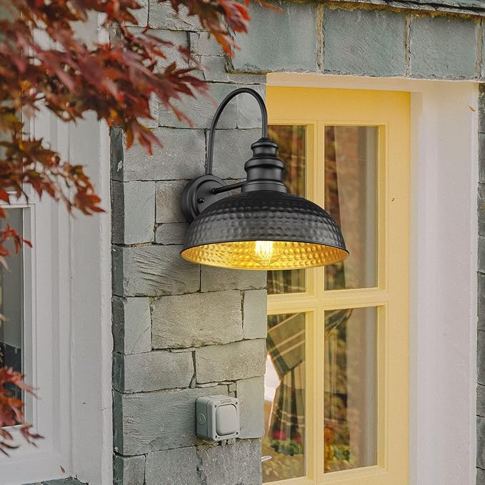 Farmhouse Outdoor Barn Light Fixtures, 12 Inch Dome Exterior Wall Lights, Rustic Outdoor Wall Sconces Outside Wall Mount Lantern with Bead Shape for Home, Porch, Garage, Doorway
