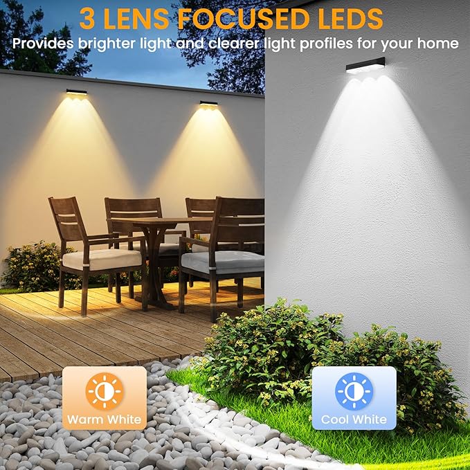 Solar Fence Lights Outdoor，Solar Wall Lights Outdoor Warm/Cool White + RGB Color Changing for Wall,Patio,Backyard,Railing Deck,Porchaily&Holiday Decorations (4)