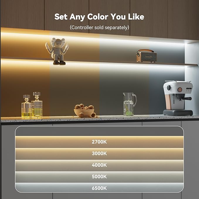 PAUTIX COB LED Strip Light CCT Tunable White IP65 Waterproof,CRI90+ 24ft/7.5m 2700K-6500K Dimmable 24V LED Tape Light,for Under Cabinet Bedroom Kitchen DIY Lighting(Adapter&Controller NOT Included)