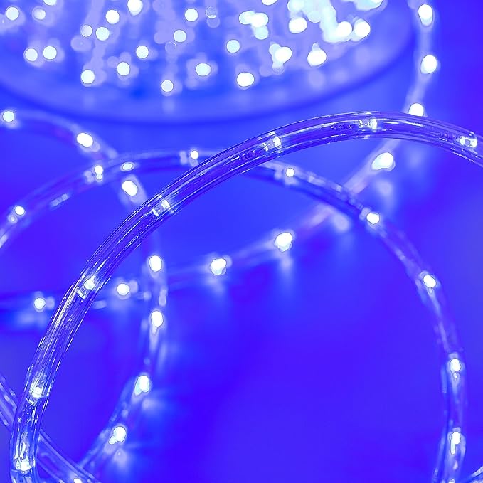 Waterproof LED Rope Lights, Connectable & Flexible with 8 Modes, Outdoor Lighting for Deck, Garden, Pool, Patio & Christmas Decor (Blue, 50ft)