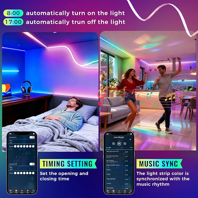 RGB Smart IC COB LED Strip Lights, 40FT Smart LED Light Strip with App & Remote Control, 16M Colors Music Sync, Dimmable for Bedroom, Kitchen, TV Backlight, Gaming Room Decor （1 Roll）