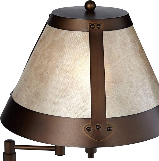 Franklin Iron Works Samuel 21 1/4" High Rustic Swing Arm Accent Table Lamp with USB Ports A+C Charging Bronze Natural Mica Shade for Living Room Bedroom House Bedside Nightstand Home Office Family