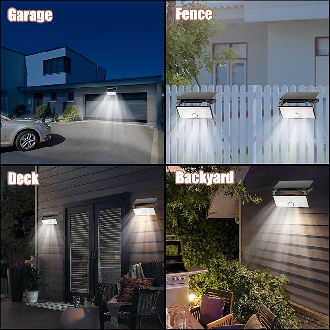 Solar Motion Lights Outdoor, Exterior Motion Light 3 Lighting Modes Motion Sensor Wall Light Solar Powered, Motion Lights for Outside Deck Steps Fence Patio Front Door Pathway Garage