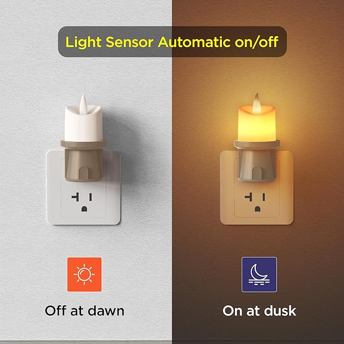 Nightlight Flameless Candle, Electrical Outlet Plugs w/Dusk Dawn Sensor Auto Switch On/Off for Home Safety, Window Decorative with Remote Control (Taupe, 1 Pack)