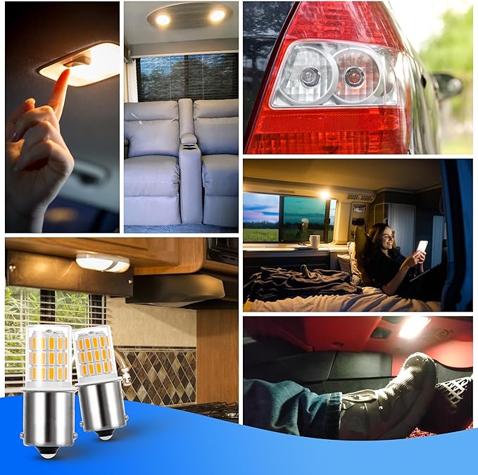 1156 1141 1003 7506 BA15S LED Bulbs Warm White 2700k, LED Replacement for 12 Volt RV Camper Trailer Boat Trunk Interior Lights, DC Bayonet Single Contact Base,AC10-24V DC10-30volt,3Pack