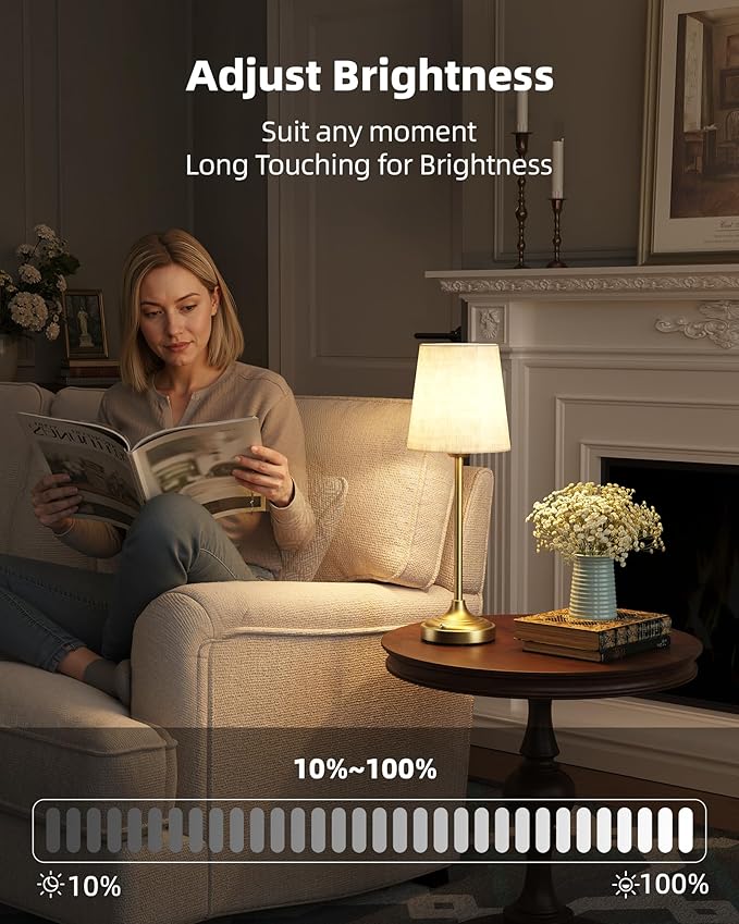 EZVALO Wireless Lamp, 2-Pack, 8000mAh, Ambient Light, Touch Control, Dimmable, 2700K, Portable, LED, Wireless, Cordless, Battery Operated, Desk Lamp, Kitchen Lamp, Fabric Shade, for Dining Room