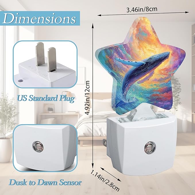 Blue Whale Plug-in Night Light with Dusk-to-Dawn Sensor for Bathroom,Bedroom and Hallway Sleep Friendly Lamp for Women/Girls/Boys Gift,0.5w