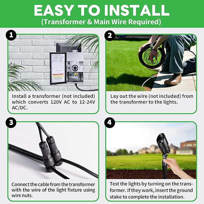 Low Voltage Landscape Lights - Warm White Cool White LED Outdoor Spotlights, 12V Spot Lights Waterproof Hardwired, Adjustable Color Temp Aluminum, Black for Wall Wash Flag 10 Pack