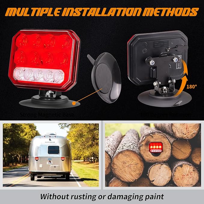 Wireless Trailer Lights Magnetic - Dual Function Magnetic Tow Light with Strobe Lights Reverse Light 2-IN-1 Towing Lights Kit for Trucks, Boat, RV, Vehicle, Caravan