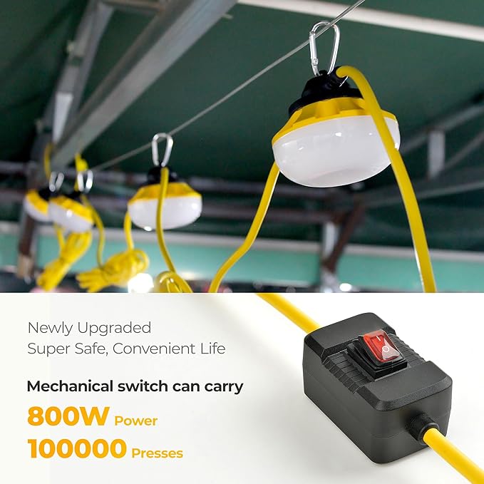 3 Prong LED String Lights: 50FT Linkable ETL Certified Bright Work Lights with Mechanical Switch, Hanging Temporary Outdoor/Indoor Lighting for Construction Attic Jobsite Garage Shop