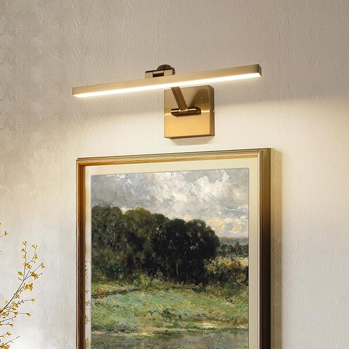 Modern Dimmable Picture Lights for Wall 15.75 Inch Hard-Wired LED Picture Frame Lights for Paintings Gallery Light with Adjustable Swing Arm Display Lights For Artwork, 7W, 2700K, Warm White - Brass