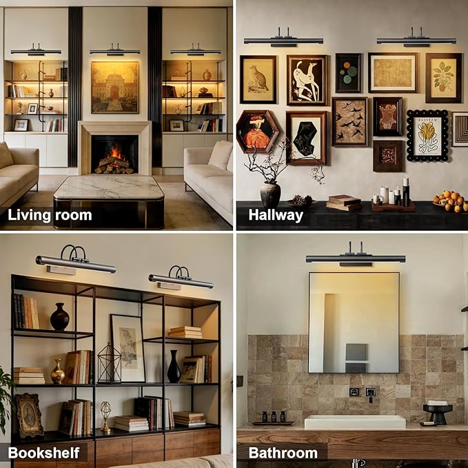 Picture Light, 23" Rotatable Black Picture Lights for Wall, Art Lights Wall Sconce Hard-Wired, Bronze Pictures Frame Light for Gallery, Living Room, Photo Display, Bookcase, Bathroom