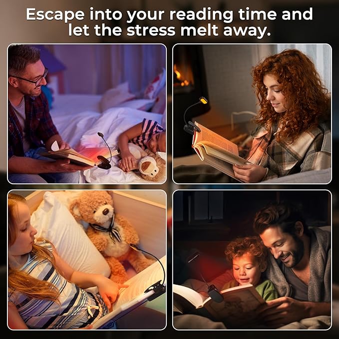 670nm Red Light Reading Book Light, Rechargeable Dimmable Blue Light Blocking Reading Lamp with Amber and Red Lighting for Kids Reading at Night in Bed, 1000mAh USB-C Charge