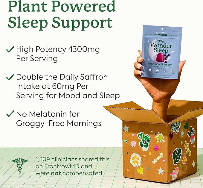 Plant People WonderSleep Mushroom Gummies Supplement for Sleep, No Melatonin with Reishi Super Mushrooms, Wild Elderberry Flavor, No Sugar (60 Count)