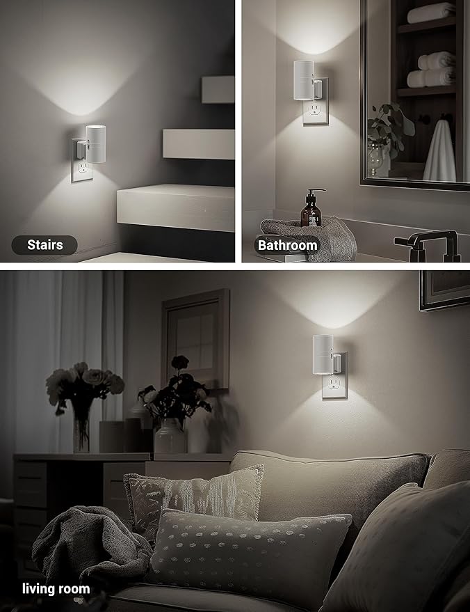 JandCase Night Lights Plug into Wall, Dimmable Night Light Plug in, Modern Night Light Dusk to Dawn Light Sensor, Cool White 5000K, 0-100LM Adjustable Brightness Nightlight for Hallway Bedroom, 2 Pack