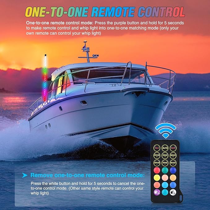 Nilight Boat Navigation Light 5FT Spiral LED Whip Lights 360° Visibility 2NM Coast Guard Compliant 400+ Patterns with Remote Plug-in Base Boats Stern Navlight for Night Fishing, Yacht, Pontoon