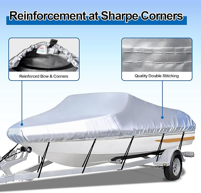 iCOVER Trailerable Boat Cover- 17'-19' Heavy Duty Waterproof Tarp Covers with Storage Bag, Fits V-Hull, Fish&Ski, Pro-Style, Fishing, Runabout, Bass Boats, up to 17ft-19ft Long X 96" Wide