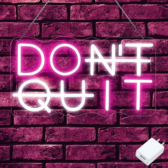 Don't Quit Neon Wall Sign, DO IT Led Neon Lights Party Decorations, Adjustable USB Powered with Plug Neon Signs for Office Room, Gym Room, Man Cave, Gamer Room Decor (Pink&White)