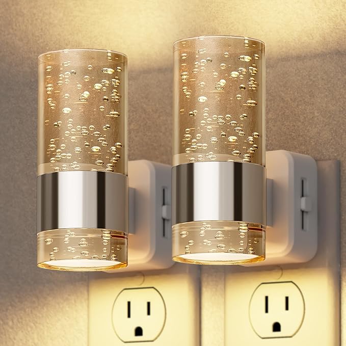 Briignite Night Light, 2 Pack Dimmable Night Lights Plug into Wall, LED Night Light with 0-100 LM Adjustable Brightness, Automatic Night Lights with Dusk to Dawn Sensor, for Bathroom Hallway