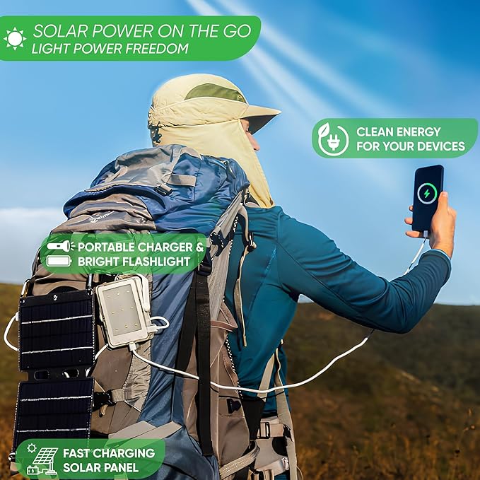 PRAANA 3in1 Solar Survival Kit – Emergency Flashlight, 5000mAh USB-C Power Bank & 7W Panel – Stay Lit in Blackouts and Protect Your Family – Replace Candles and Old Flashlights