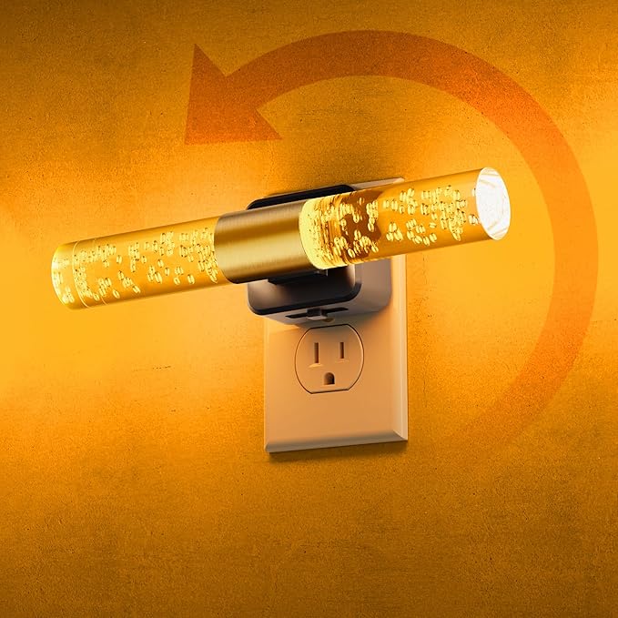 L LOHAS LED Amber Night Light, Bubble Acrylic Night Lights Plug into Wall, 180° Rotating Nightlights, Yellow Nightlights Dimmable, Light Sensor, Sleep Light for Kids Bedroom Bathroom Hallway, 1-Pack