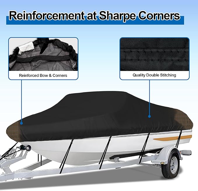 iCOVER Trailerable Boat Cover- 14'-16' Heavy Duty Waterproof Tarp Covers, Fits V-Hull, Fish&Ski, Pro-Style, Fishing, Runabout, Bass Boats, up to 14ft-16ft Long and 68" Wide