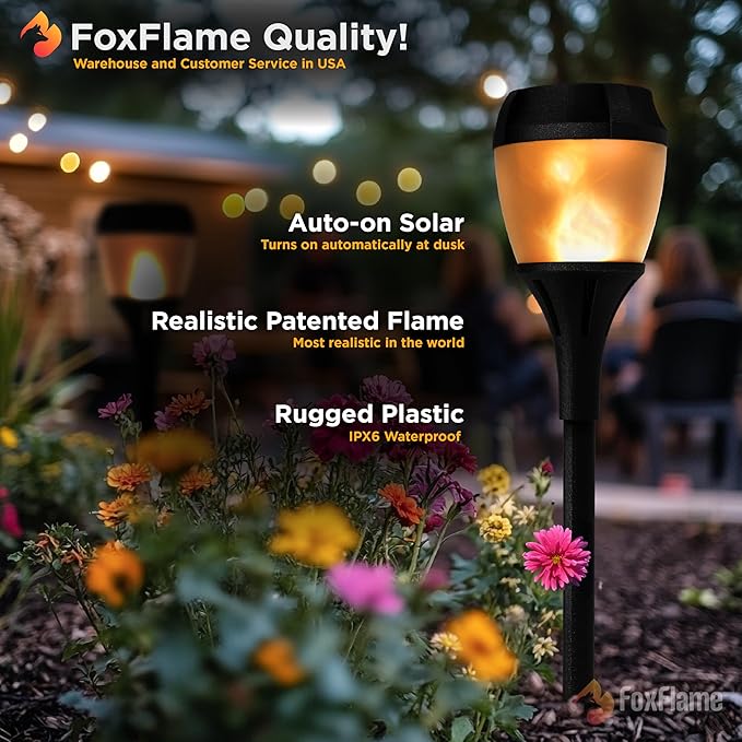 Solar Path Lights Outdoor Waterproof - Realistic Flickering LED Flame, IP65 Pathway Lights Solar Powered Warm Light for Garden and Walkways, Ground Stake Included for Easy Setup (6 Pack)