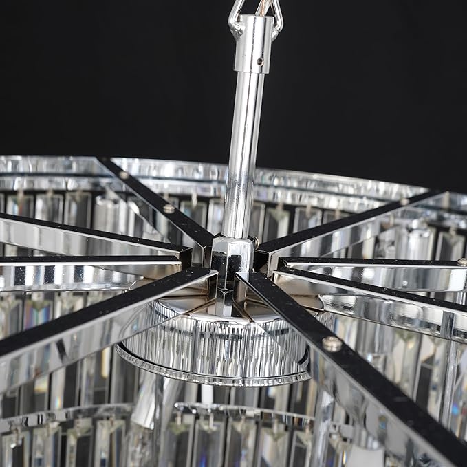 24'' Chrome Top K9 Crystal Chandelier Modern Lighting Fixture, 9 Lights Round K9 Crystal Adjustable Hanging Lamp for Dining Room Bedroom Living Room,Hallway,Bar,Kitchen