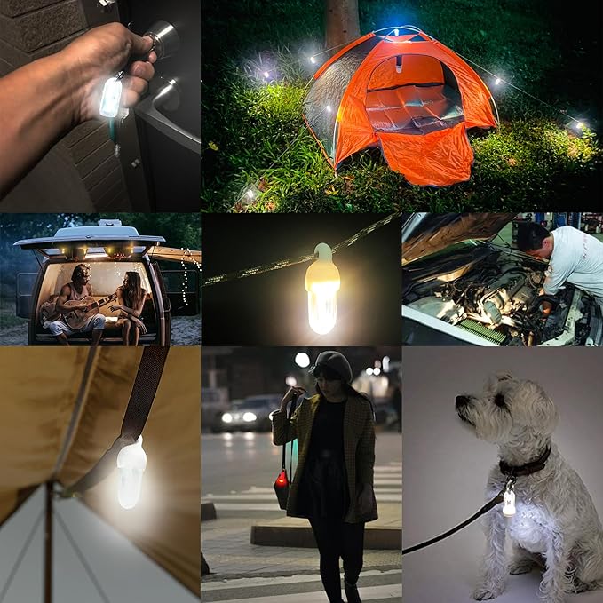 USB Mini LED Lantern, 2 Pack Waterproof EDC Keychain LED Flashlight for Camping, Type-C Rechargeable Battery Small Stick Lamp Puck Dog Collar Torch Light (Warm White+Red)