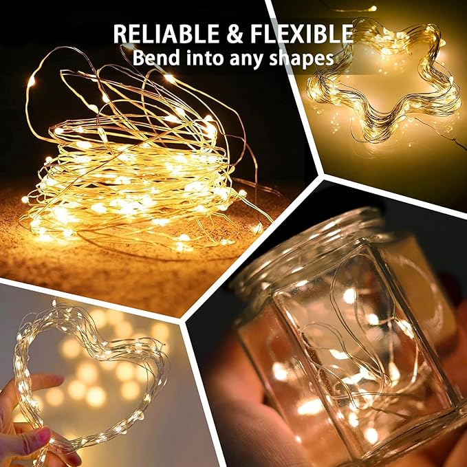 50 Pack Yellow Fairy Lights 7Ft 20 LED Twinkle String Lights 3 Modes Battery Operated Waterproof Firefly Starry for Mason Jar Party Wedding Christmas Valentines Day Table Centerpieces