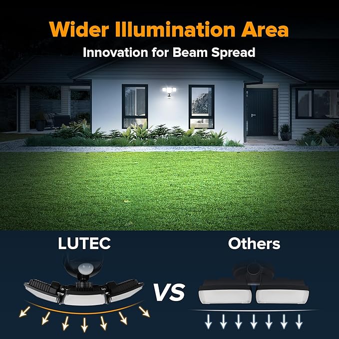 LUTEC 84W 9500LM LED Security Light Hardwire Motion Sensor Outdoor Lights with Night Light, 4 Head LED Flood Lights 5000K Daylight, IP65 Waterproof, Motion Detected Lights for Outside (Black)