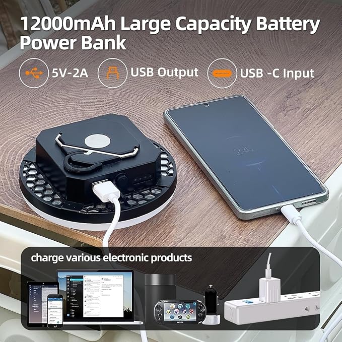 Camping Lantern 10500mAh Rechargeable Battery, 32W Ultra Bright LED Hanging Light with 3 Modes, Waterproof Portable Tent Lighting for Outdoor Emergency & Hiking