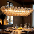 54" Black Rectangular Chandeliers for Dining Room, 12-Light 4 Tiered Large Smoke Glass Chandelier, Modern Kitchen Island Farmhouse Hanging Light Fixture for Living Room Foyer