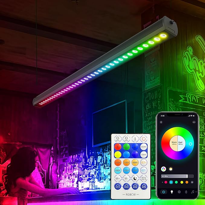 Smart LED Linear Wall Washer Light, 40 Inch Bluetooth Multi-Mount Pendant Light Versatility Hanging Fixtures, RGBCW 5 * 36W Dimmable Chandelier for Wall Washing, Adjustable Heigh
