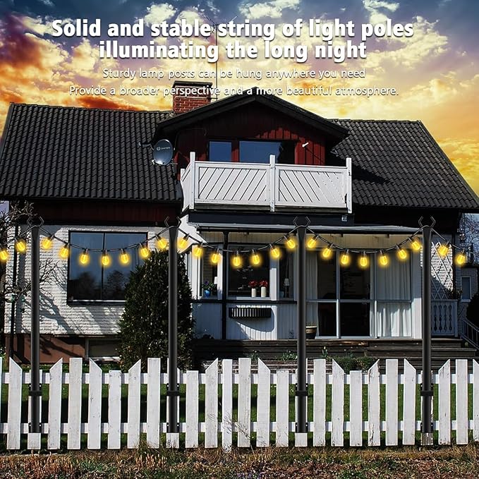 4 Pack String Light Poles,5Ft Metal Poles for Outdoor String Lights,Outdoor Light Poles with Post,Poles/Stand for Outside,Patio,Deck,Backyard,Garden Wedding,Party